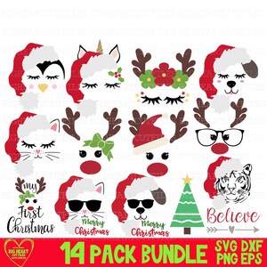 Winter Clipart Bundle Weihnachten Tiere Clipart Weihnachten Bundle SVG Hund Katze Weihnachten Rentier Rentier SVG Png Dxf Eps Digitaler Download