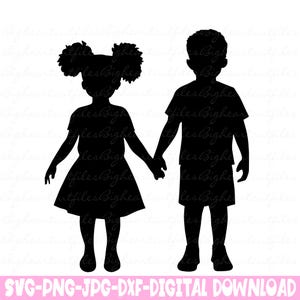 Schwarze Kinder Silhouette svg Geschwister afroamerikanische Kinder Jungen und Mädchen Silhouette Instant Download