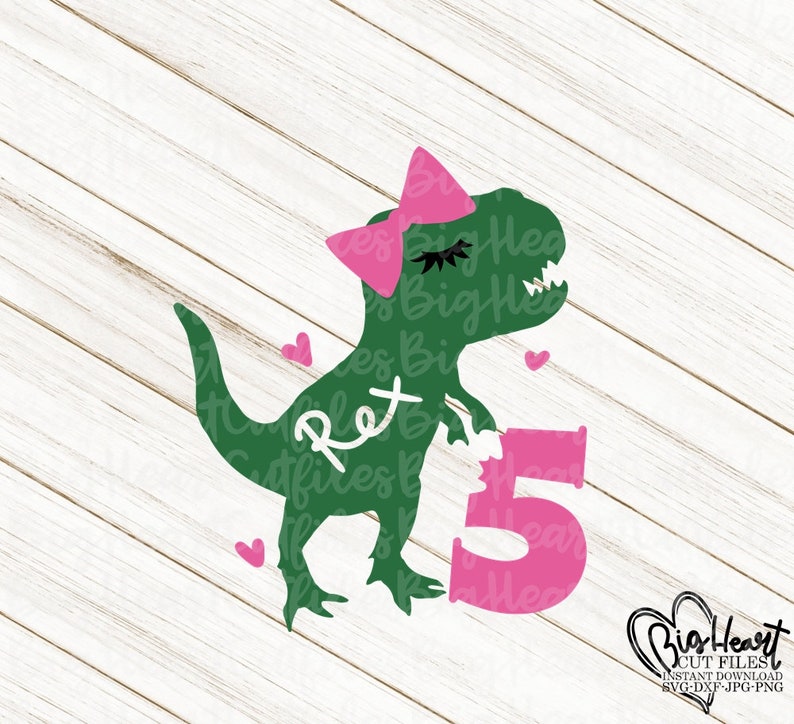 Download T Rex Birthday Girl Svg Dinosaur Svg Girl Svg Five Rex | Etsy