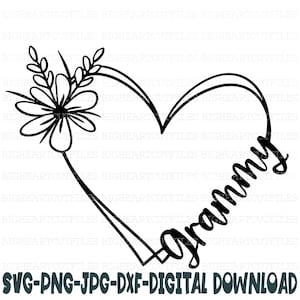 Grammy hart Svg, Png, Jpg, Dxf, Moederdag Svg, Grammy Cut-bestand, Grammy Svg Cut, Silhouette Cut-bestand, Cricut Cut-bestand, sublimatie