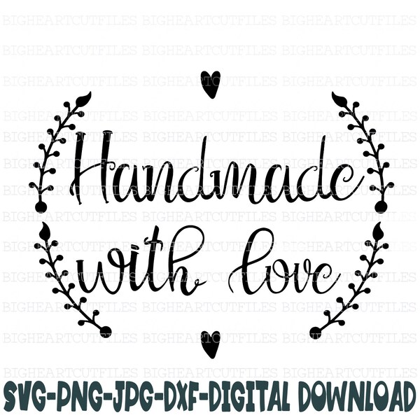 Handmade With Love Svg, Png, Jpg, Dxf, Handmade Stamp Design, Silhouette Cut File, Cricut Cut File, Instant Download