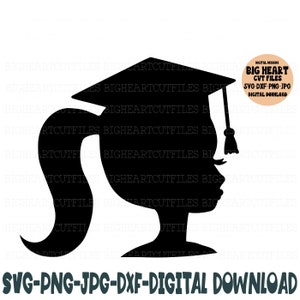 Afstuderen hoofd Svg Png Jpg Dxf afstuderen meisje silhouet en Cricut gesneden bestand digitale download
