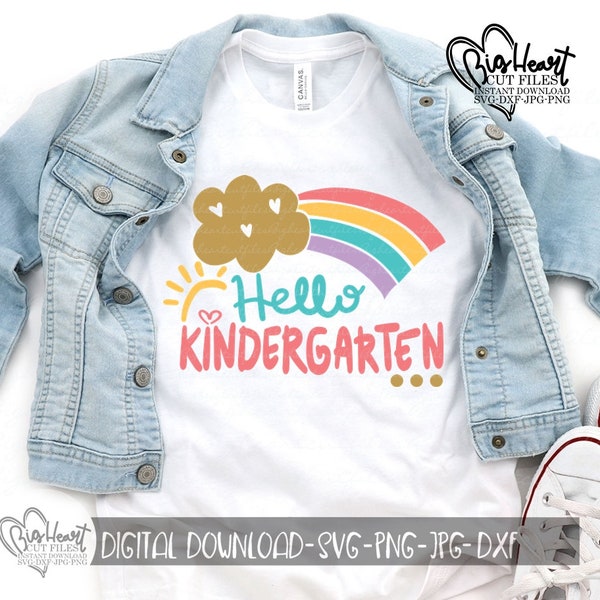 Hello Kindergarten Svg, Png, Jpg, Dxf, Teacher Svg, Back To School Svg, Girl Shirt Svg Design, Kindergarten Cut File, Silhouette, Cricut