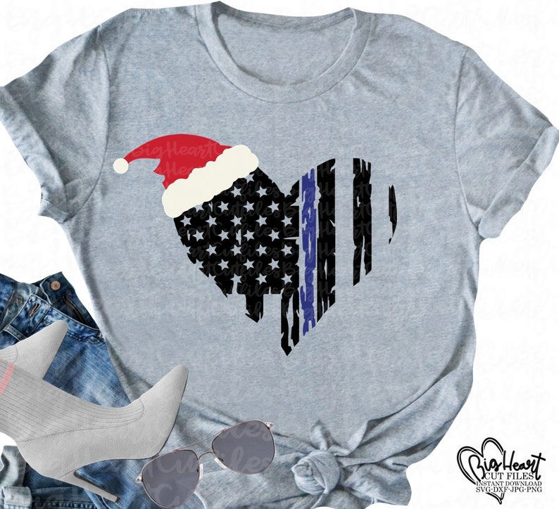 Download Christmas Police Svg Distressed Police Flag Heart | Etsy