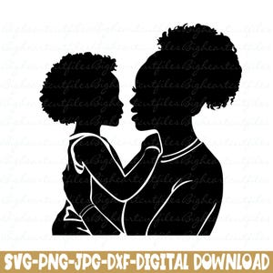 Madre e hijo Svg Madre negra e hijo Svg Png Jpg Dxf Día de la madre, silueta de mamá e hijo Descarga instantánea