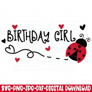 Ladybug Birthday Girl Svg Png Jpg Dxf Lady Bug Birthday Shirt Design File di taglio Download immediato