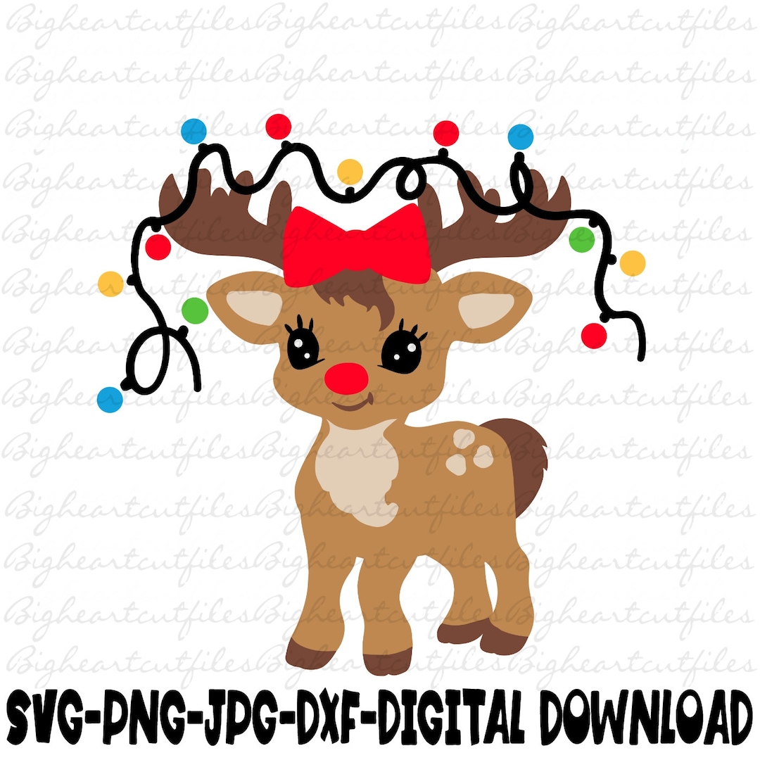 Christmas Reindeer Svg Png Jpg Dxf, Reindeer Christmas Lights Svg