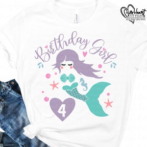 Meerjungfrau 4. Geburtstag Mädchen Clipart, Png, Jpg, Dxf, Meerjungfrau Geburtstag Shirt, Meerjungfrau Geburtstag Shirt, Silhouette Schnittdatei, Cricut Cut Datei