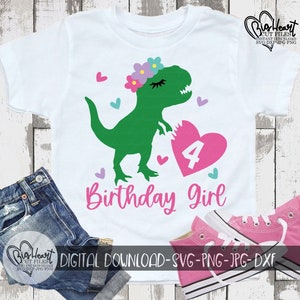 T Rex Birthday Girl Svg, Dinosaur Svg, Four Rex Dinosaur Svg, 4th Birthday Svg, Fourth Birthday Svg, Png,Jpg,Dxf, Silhouette, Cricut Cut