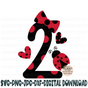 Ladybug 2nd Birthday Girl Svg Png Jpg Dxf Silhouette e Cricut Cut File Download digitale