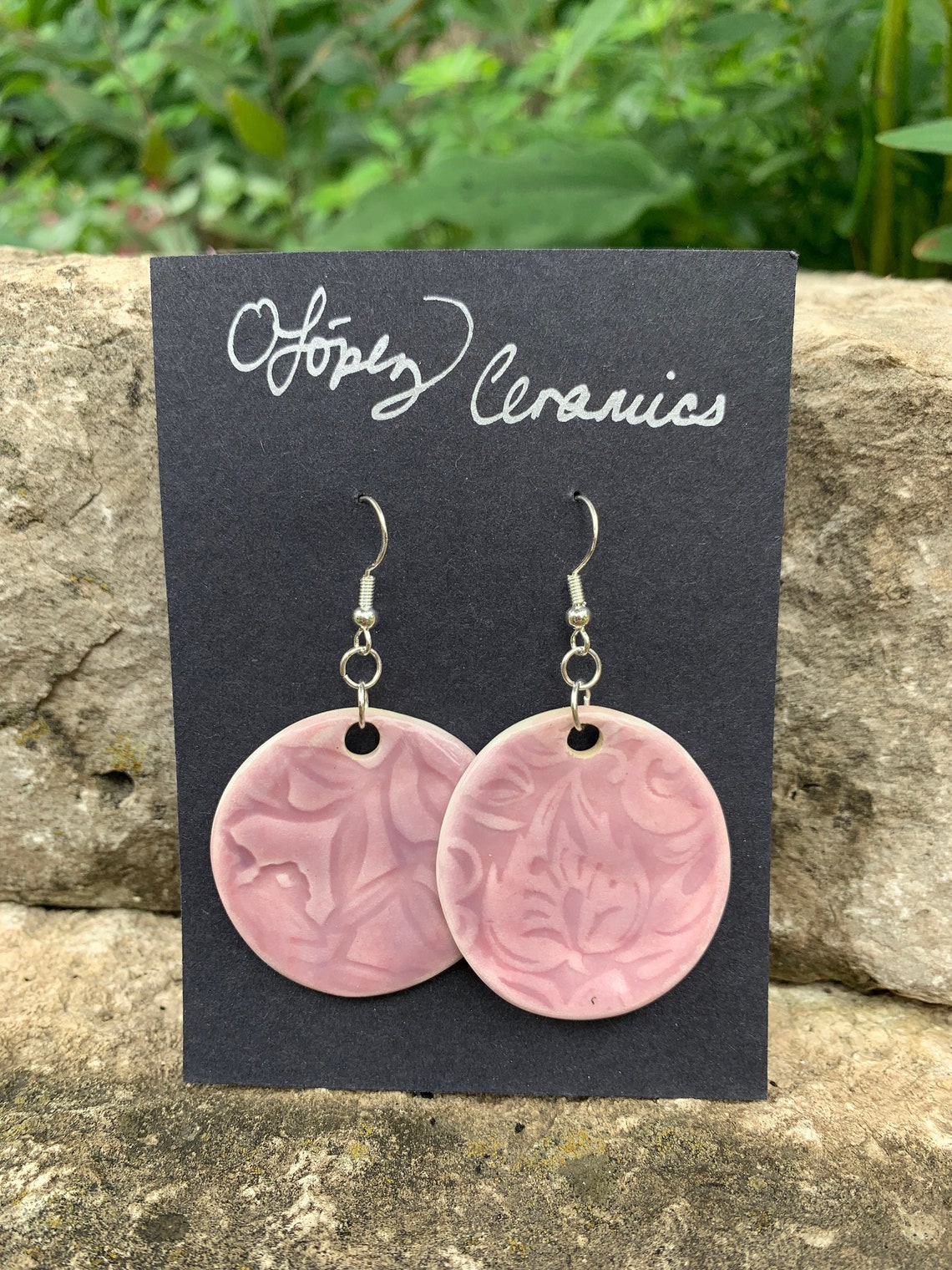 Handmade Ceramic Earrings with Floral Details Etsy