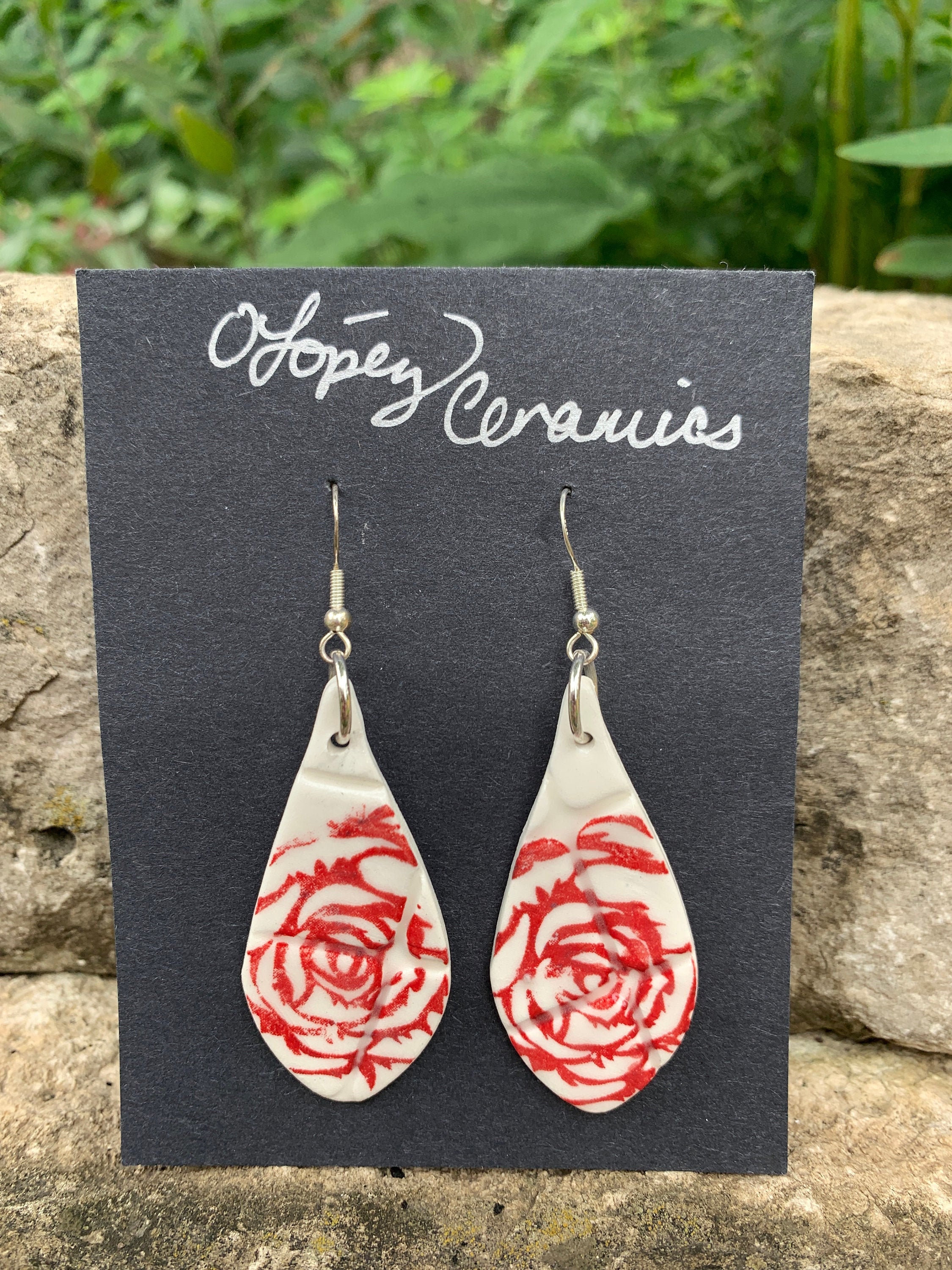 Handmade Ceramic Earrings with Floral Details Etsy