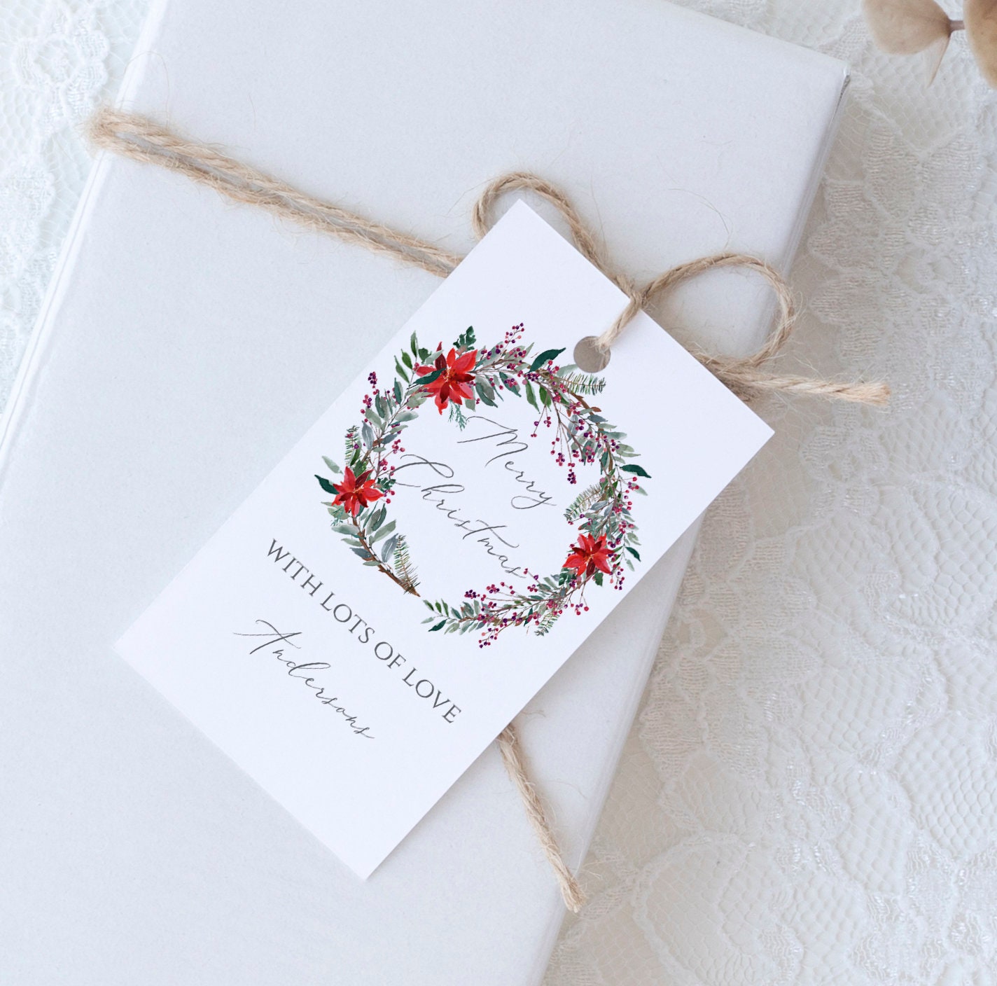 Christmas Wreath Tag Template Rustic Christmas Gift Tag | Etsy
