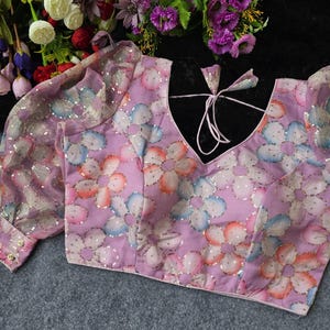 Embroidered Viscose Crepe Blouse: Heavy Stitching, Padded V-Neck