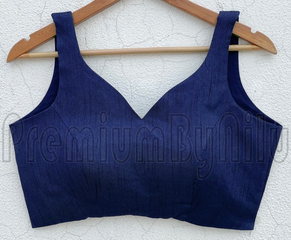 Sweetheart Navy Blue Silk Sleeveless Readymade Saree Blouse Sweetheart Neck  Deep Sweetheart Back Openable From Back Side With Hooks -  Israel