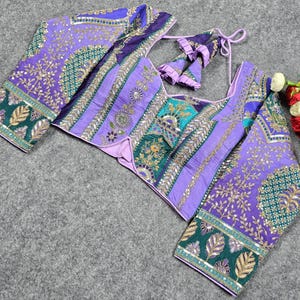 Embroidered Viscose Crepe Blouse: Readymade Saree Blouse, Front Open