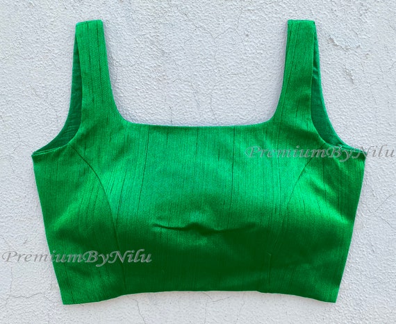 Green Silk Sleeveless Readymade Saree Blouse Square Neck Deep - Etsy