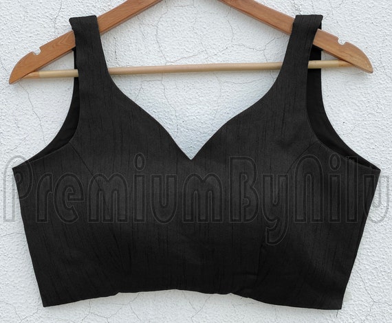 Black belvet sleeveless readymade saree blouse square neck deep back  openable from back side with hooks and padded