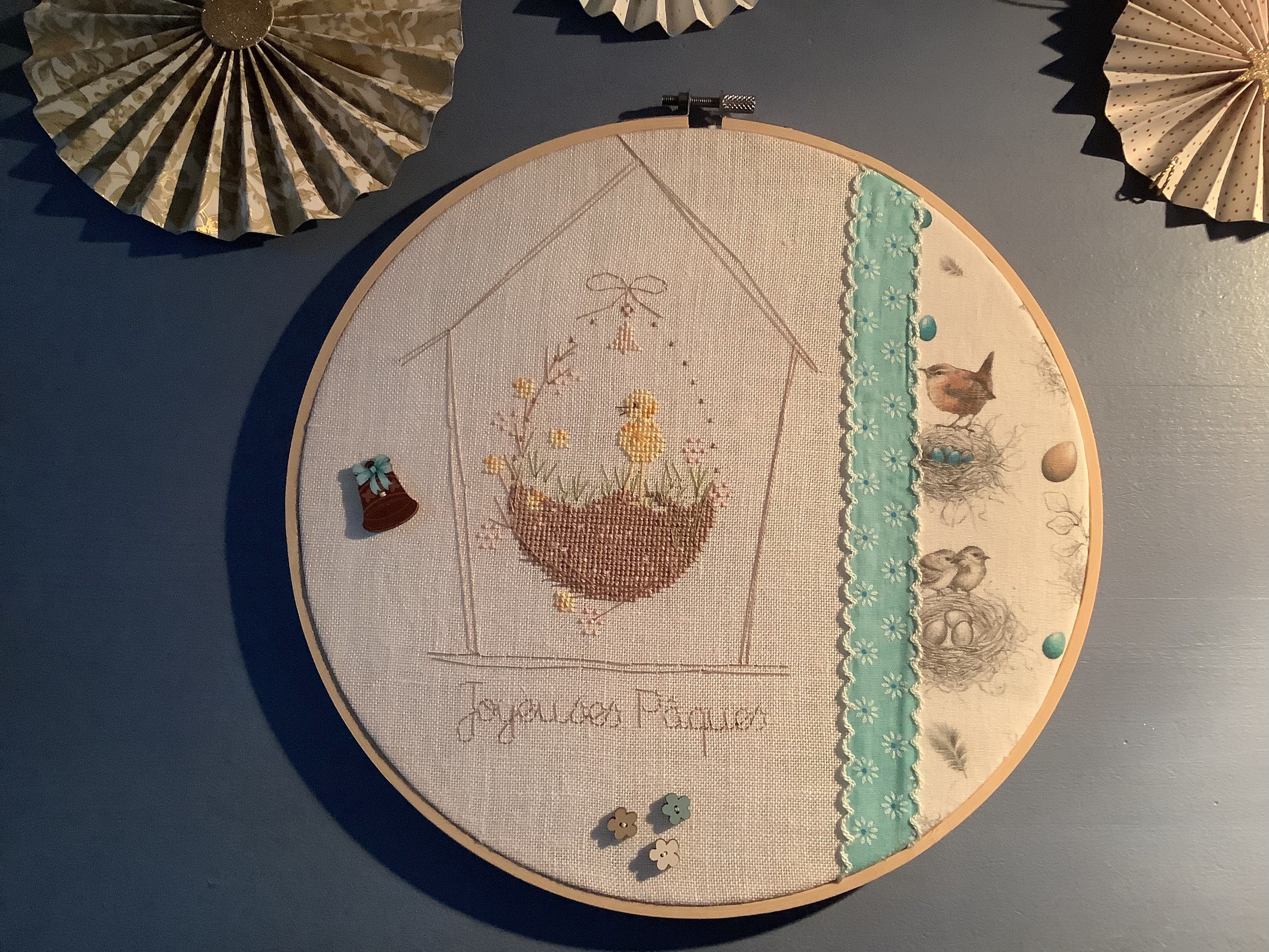 Tambour Brodé Main /Printemps /Home/Pâques/Cercle à Broder/ Broderie Main