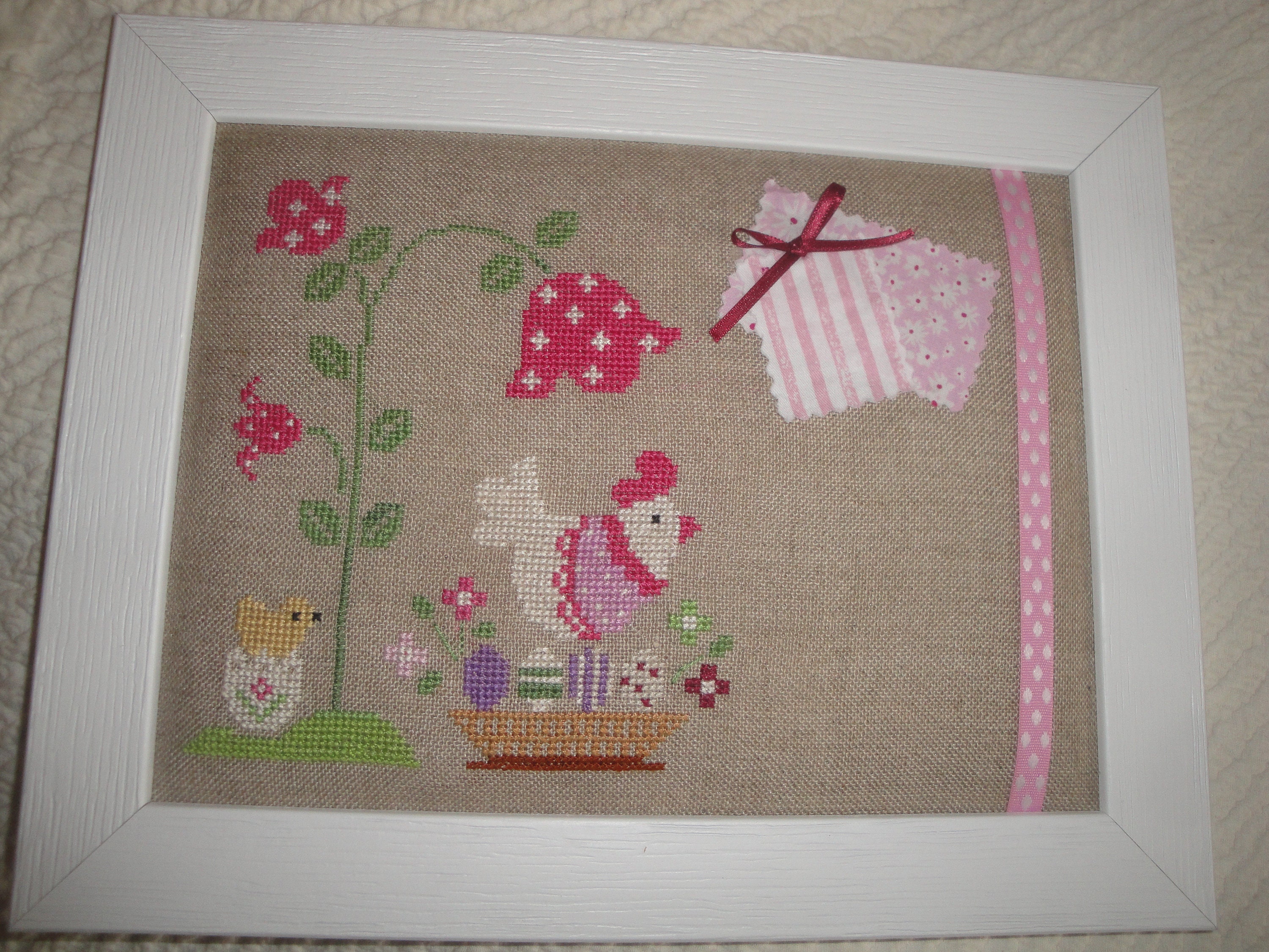 Broderie Point de Croix Thème Pâques Encadrée