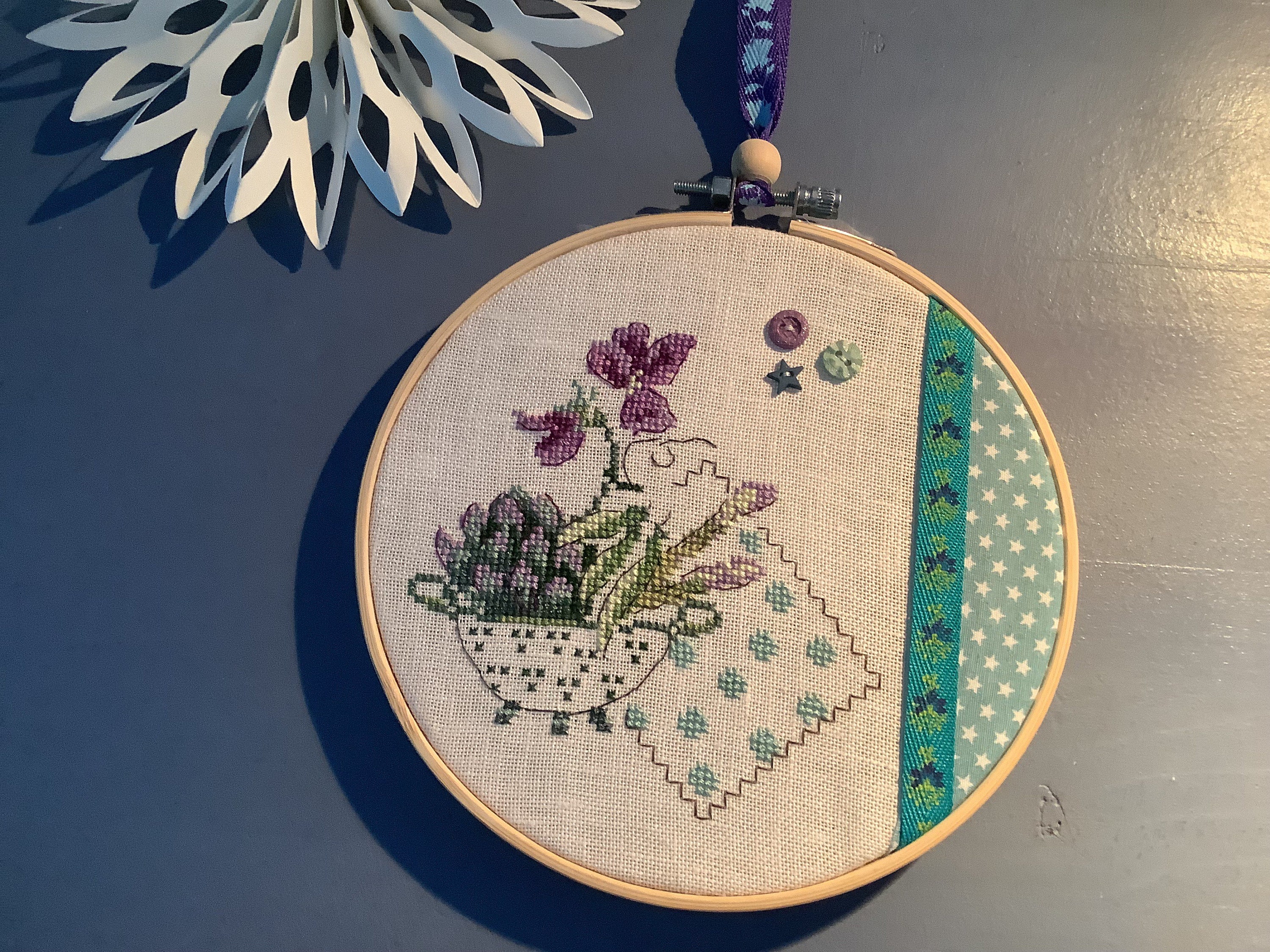 Tambour Brodé Main /Cuisine /Décoration à Suspendre /Lin/Cercle Broder/Broderie Main