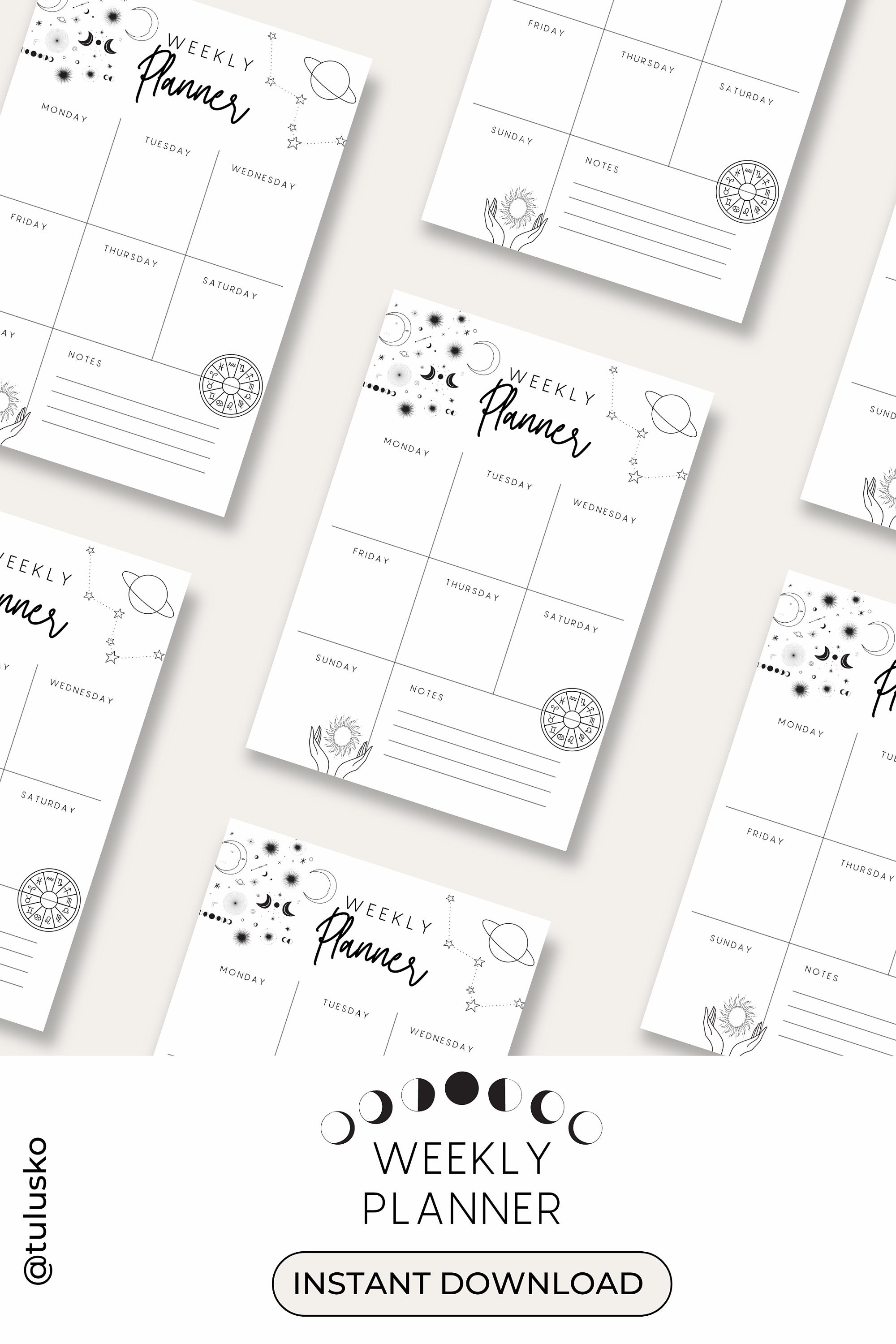 Weekly Planner Astrology Printable PDF Zodiac Planner Monthly Etsy