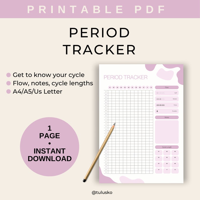 Printable Period Tracker Symptom Tracker Pdf Menstruation - Etsy