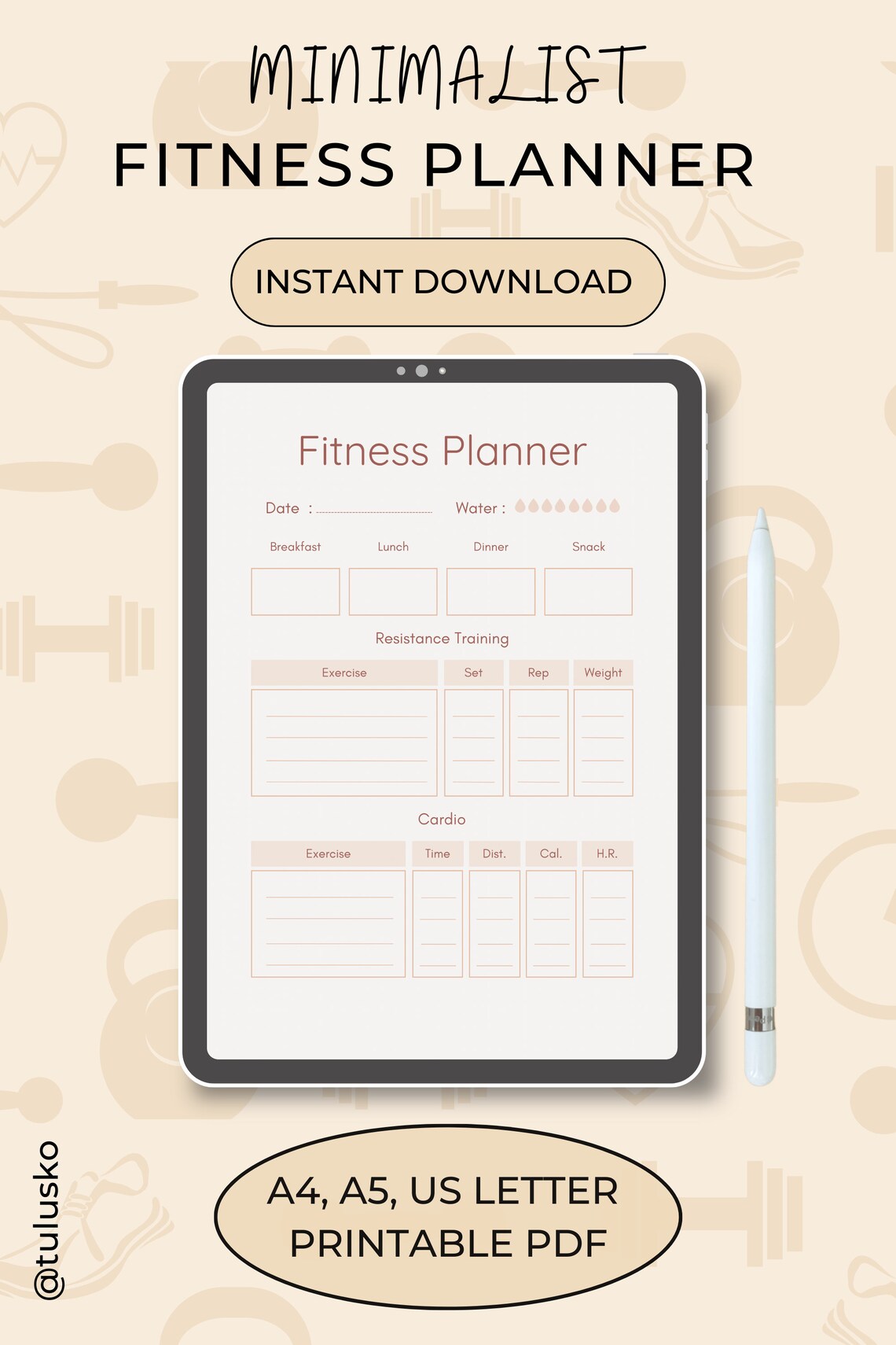 Fitness Planner Printable 1 Page Workout Planner PDF Exercise Etsy