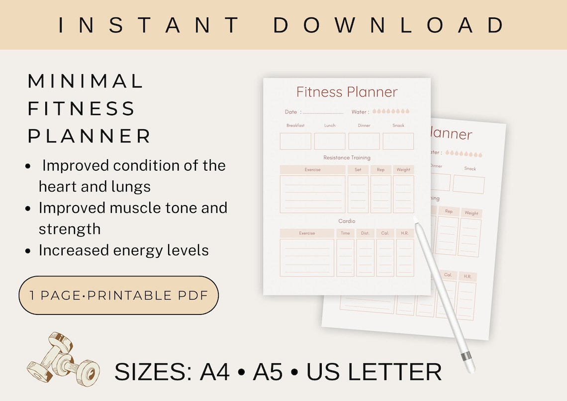 Fitness Planner Printable 1 Page Workout Planner PDF Exercise Etsy