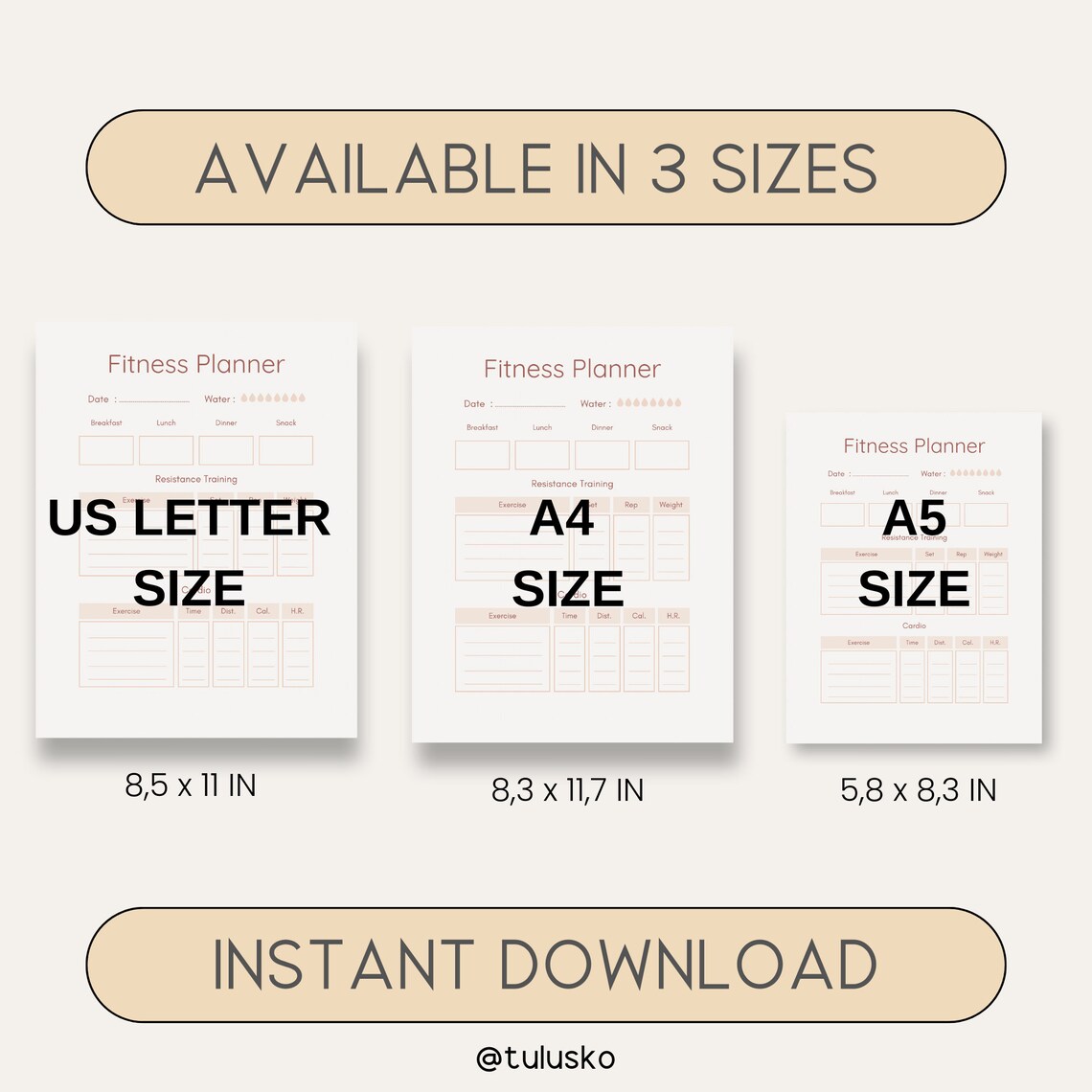 Fitness Planner Printable 1 Page Workout Planner PDF Exercise Etsy