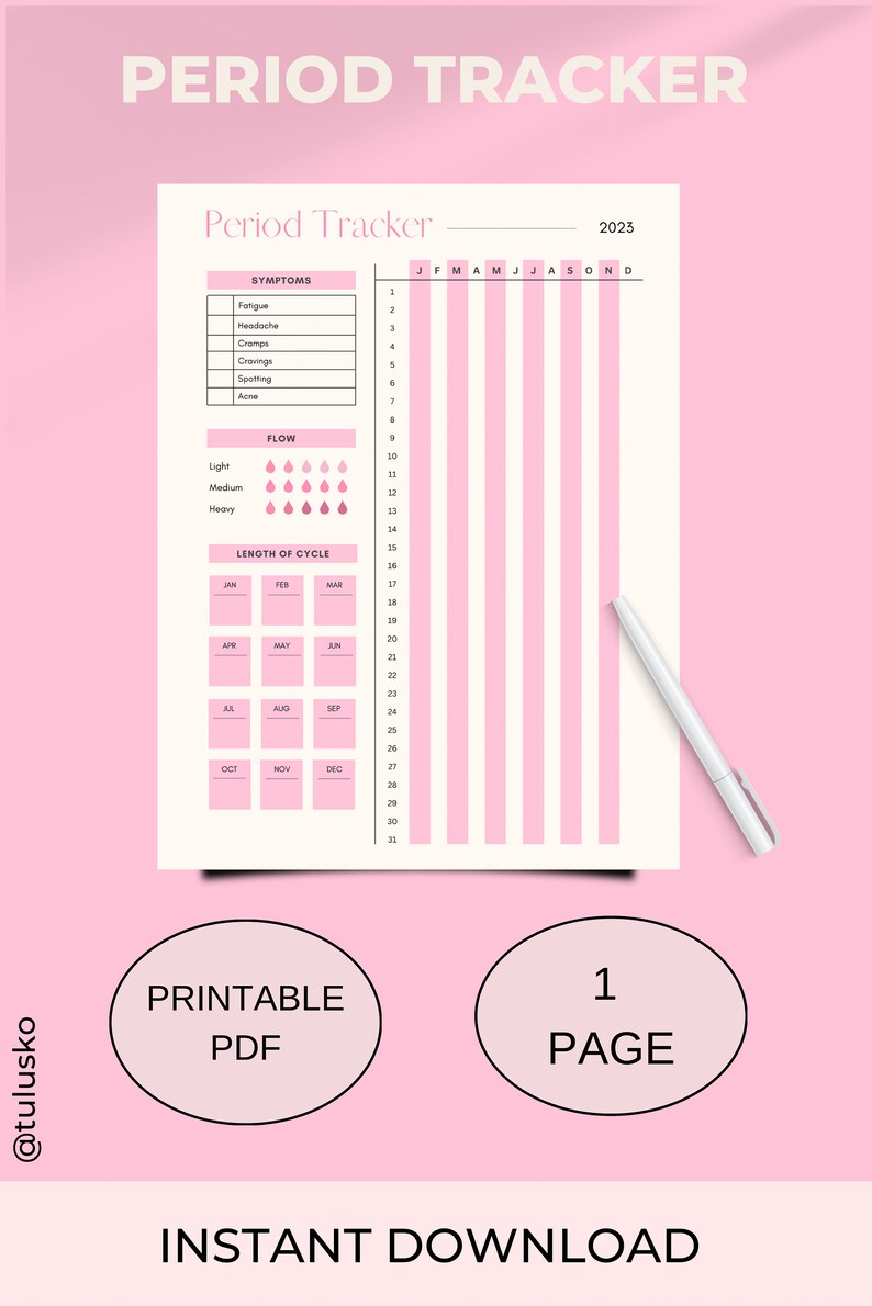 Printable Period Tracker Symptom Tracker Pdf Menstruation - Etsy