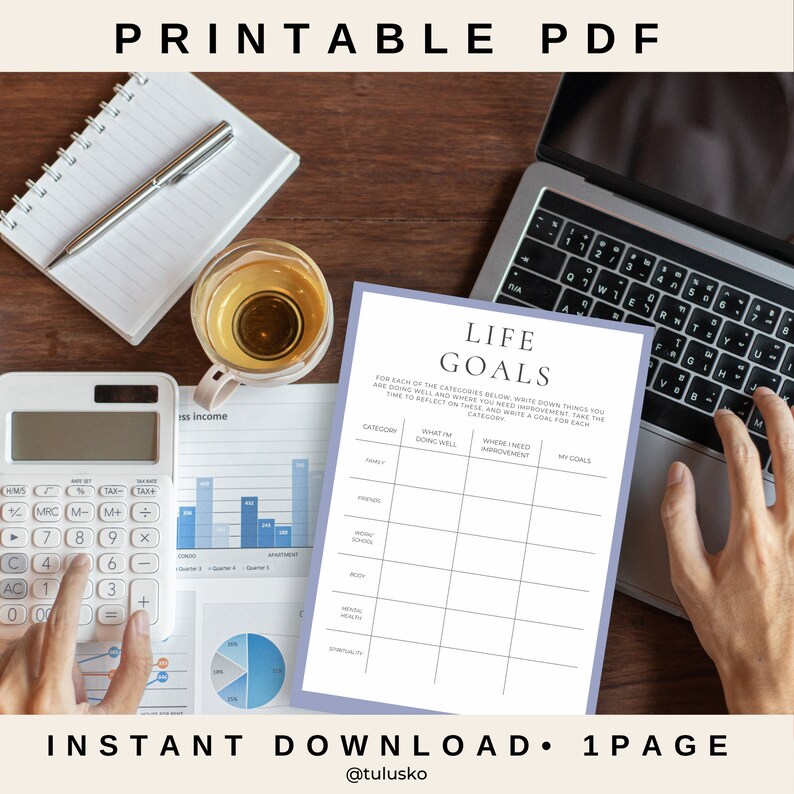 Life Goals Planner Printable Minimalist Goal Setting Goal Etsy