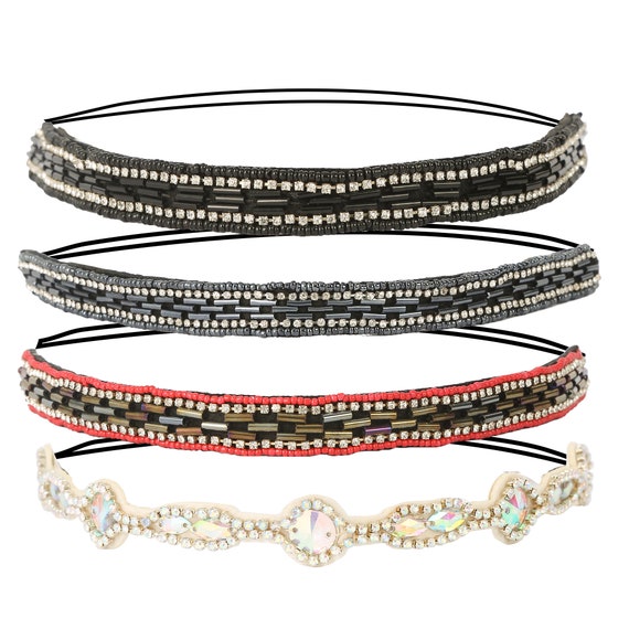 Beaded Hair Band Rhinestone Hair Band Beaded Headband Etsy