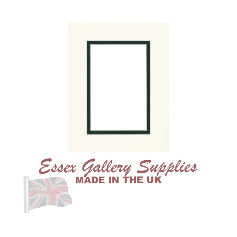 Może przedstawiać: Biała passe-partout z czarną ramką wok&oacute;ł pustego miejsca. Tekst "Essex Gallery Supplies MADE IN THE UK" znajduje się pod ramką.