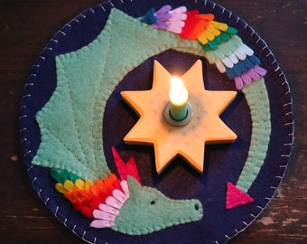 Rainbow Dragon Candle Mat Pattern Filz-Schnittmuster PDF zum ausdrucken