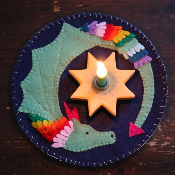 Rainbow Dragon Candle Mat Pattern felt sewing pattern printable PDF