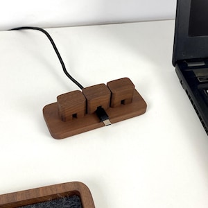 Wooden Cable Organizer, Minimalist Cord Management for Desk, Solid Wood Wire Organization, Accessories for Home Office, Gift for Men