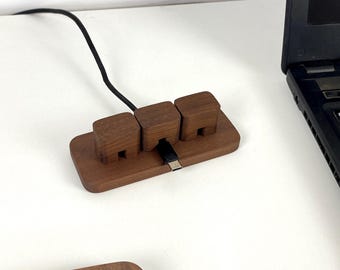Magnetic Wood Cable Organizer, Minimalist Cord Management for Desk, Solid Wooden Wire Organization, Accessories for Home Office