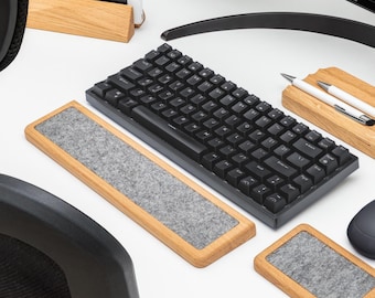 Natural Wood Wrist Pad for Typing, Handmade Keyboard Support with Felt Lining, Ergonomic Hand Rest, Wooden Desk Accessories, Gift for Him