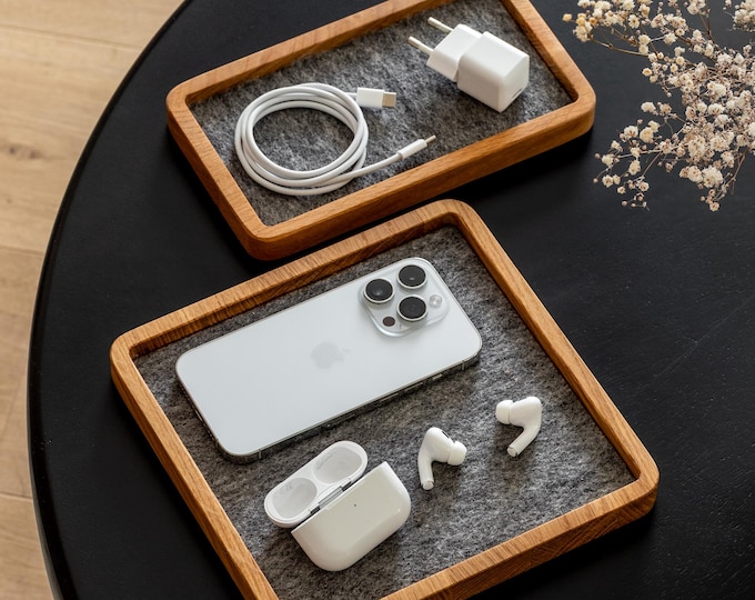 Wooden Catch All Tray | Desk Storage Office Organization | Custom Desktop Organizer | Valet Tray for Home Office | Wood Desk Accessories
