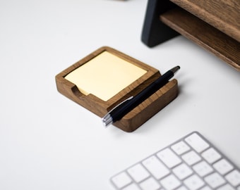 Holz Sticky Note Halter | Minimalistischer Stiftehalter | Holztablett | Schreibtisch Büro Zubehör | Kleines Modernes Tablett | Geschenk für Sie