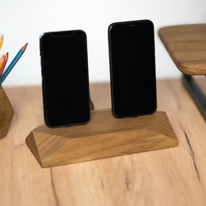 Wooden Dual Charging Station | Double IPhone Docking Station | Wood Phone Desk Organizer | Dual Slot Android Charger | Family Charging Stand