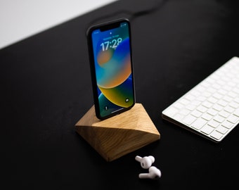 Minimalist Charging Dock for iPhone, Wooden Smartphone Docking Station, Phone Stand Charger, Home Office Desk Organizer, Unique Gift for Him