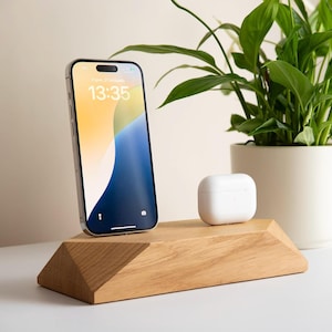 Wooden Dual Charging Station, Double IPhone Docking Station, Wood Phone Desk Organizer, Two Slot Android Charger, Family Accessories Stand