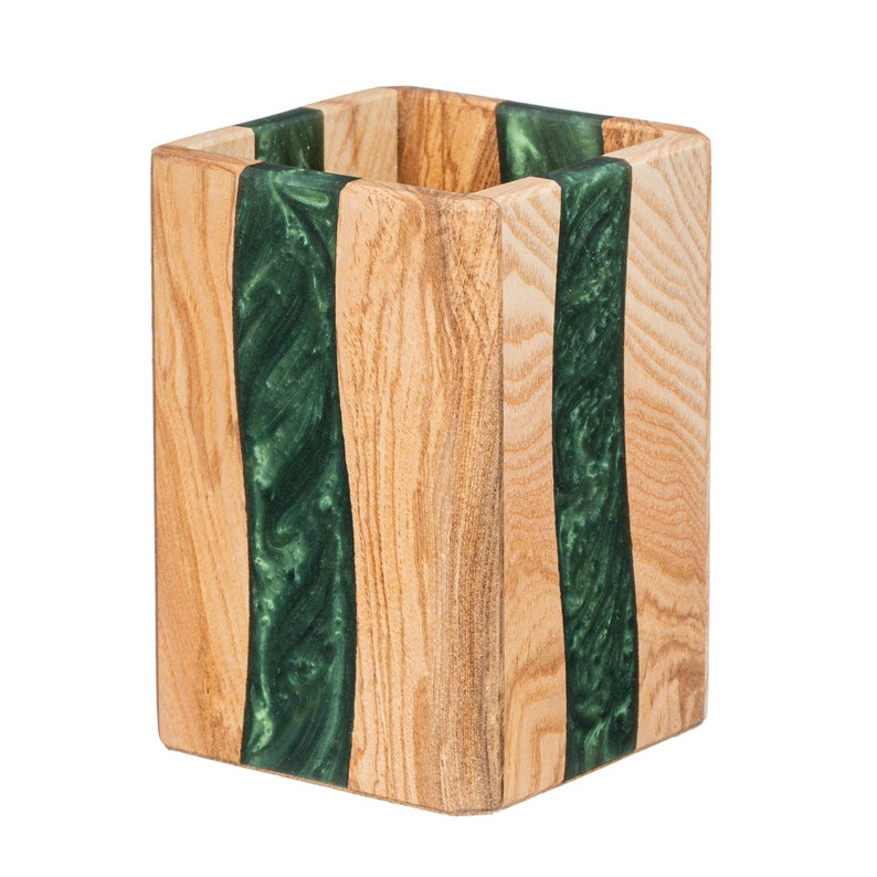Wooden pencil holder with epoxy resin Etsy