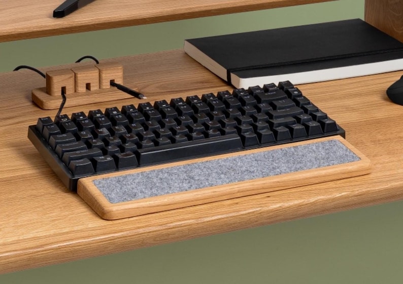 Ergonomic Wooden Wrist Rest for Keyboard | Comfortable Support Felt Pad | Custom Hand Padding | Home Office Desk Accessories