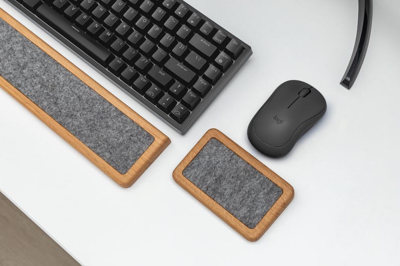 Ergonomic Wooden Wrist Rest for Keyboard | Comfortable Support Felt Pad | Custom Wrist Pad | Home Office Desk Accessories | Gift for Her