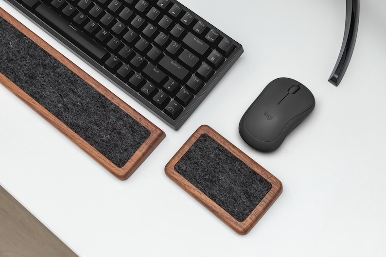 Ergonomic Wooden Wrist Rest for Keyboard | Comfortable Support Felt Pad | Custom Wrist Pad | Home Office Desk Accessories | Gift for Her