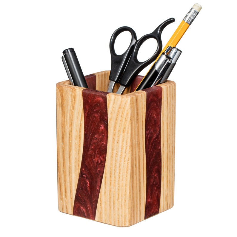 Wooden pencil holder with epoxy resin Etsy