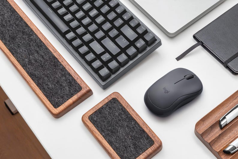 Ergonomic Wooden Wrist Rest for Keyboard | Comfortable Support Felt Pad | Custom Wrist Pad | Home Office Desk Accessories | Gift for Her